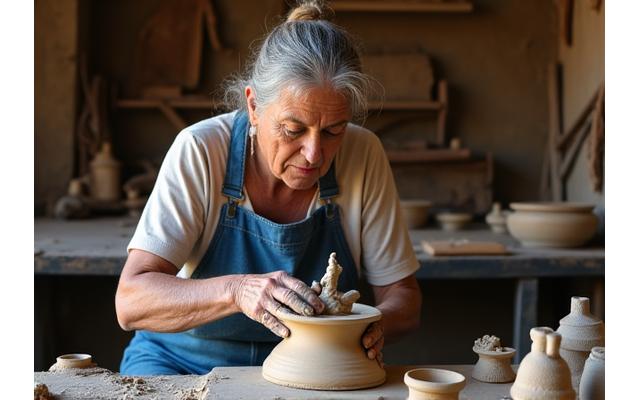 Artisan local travaillant la céramique dans un village traditionnel