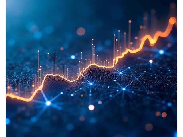 Une visualisation graphique abstraite montrant l'évolution et l'amélioration de la performance d'une intelligence artificielle au fil du temps, avec des courbes ascendantes et des points de données interconnectés.